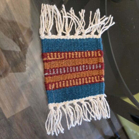 Handwoven Southwestern Style Pot Holders / Coasters Set Of 3 Fringe‎ Detail - Picture 2 of 12